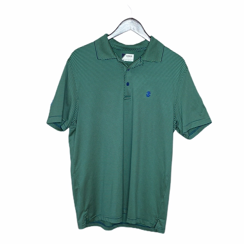 IZOD Green/ Blue Striped  Golf Shirt -Size Medium (Men)